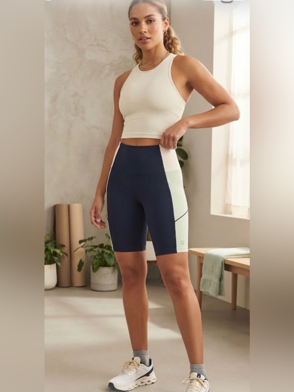 Sweaty Betty Navy, Light Green & Cream Athletic Bike Shorts